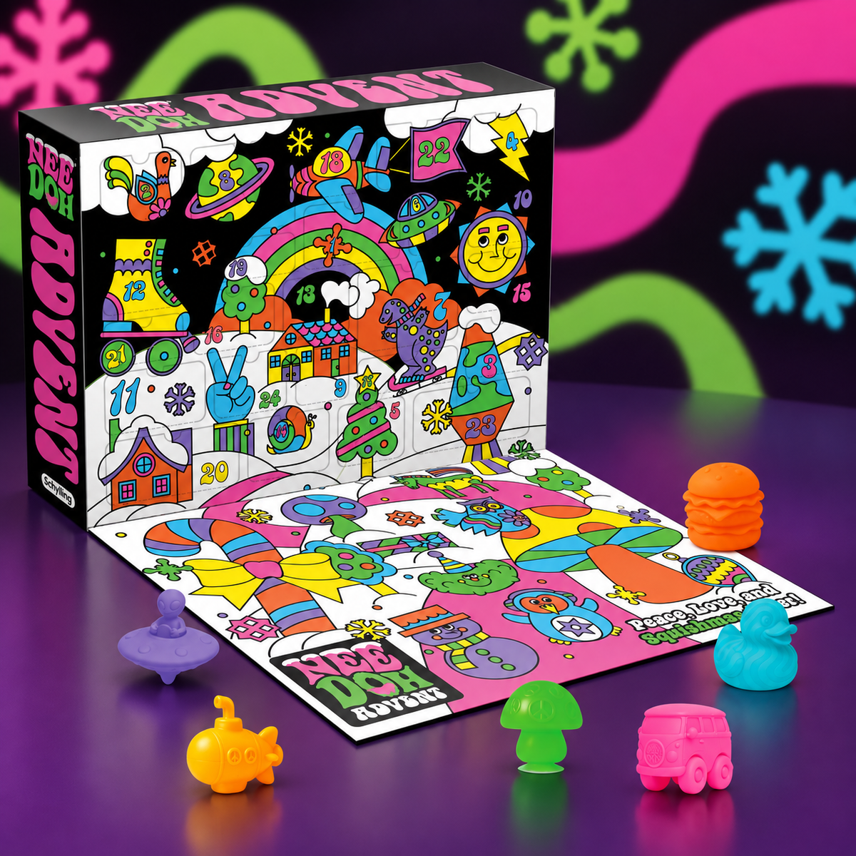 Open holiday countdown box with colorful surprises